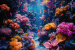 A vibrant coral reef teeming with colorful anemones and clownfish, showcasing the beauty of marine life in its natural habitat. Created with Ai