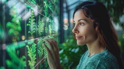 Poster - a woman is looking at a computer screen with a green background
