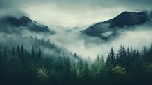 Misty Forest With Dare Trees And Rocks. Minimalistic Scenery Landscape. Generative AI
