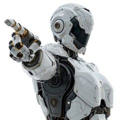 Wall Mural - ai android robot pointing hand at front on isolated transparent background