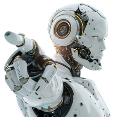 Wall Mural - ai android robot pointing hand at front on isolated transparent background