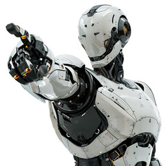 Wall Mural - ai android robot pointing hand at front on isolated transparent background
