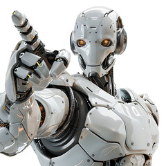 Wall Mural - ai android robot pointing hand at front on isolated transparent background