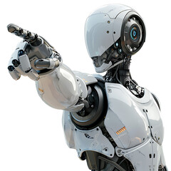 Wall Mural - ai android robot pointing hand at front on isolated transparent background
