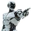 © Rafay - Ai android robot pointing hand at front on isolated transparent background