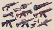 Collection of stylized firearms illustration