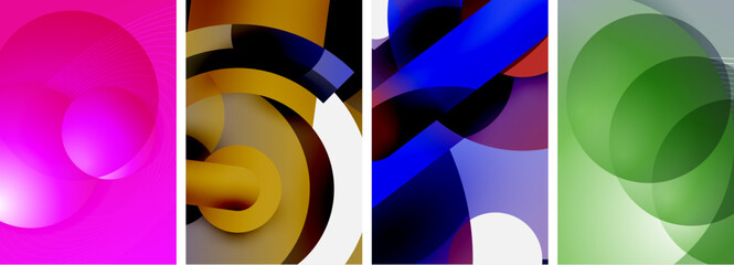 Poster - A vibrant collage featuring purple, magenta, electric blue, and violet abstract images in various shapes like circles and rectangles. A striking display of visual arts with a bold font pattern