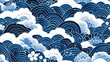 © pisan thailand - Geometric Japanese Floral Pattern A Stylized Representation of Intricate Sakura Blossoms and Waves in Seamless Digital Paper