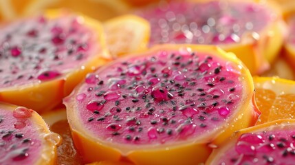 Wall Mural -   A tight shot of oranges, halved, adorned with pink and black sprinkles