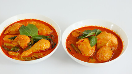 Wall Mural - thai red curry chicken on white background. Generative Ai