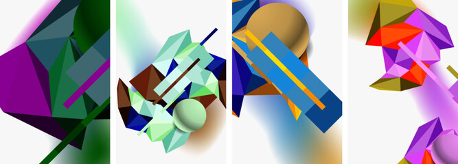 Poster - A vibrant collage of geometric shapes in electric blue, circles, rectangles, and various colors on a white background. A dynamic and modern fusion of visual arts and fashion accessory