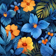 Wall Mural - Discover a mesmerizing world of exotic plants and flowers boasting stunning blue leaves, adding an enchanting touch to any garden