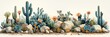 Create a sprawling montage capturing diverse desert cacti and delicate blooms, showcasing the vibrant beauty of arid landscapes.
