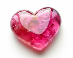 Sticker - A pink heart shaped glass on a white surface. Generative AI.