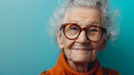 Wall Mural - An older woman with glasses on her face. Generative AI.