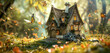 A whimsical fairytale scene with a magical 3D Max miniature house in a lush meadow, surrounded by fluttering butterflies