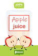 Apple characters. Organic fruits. Juice bottle. Cartoon food mascots with happy faces. Juicy product. Natural nutrition. Healthy vegetarian ingredient. Glass jar. Vector design banner