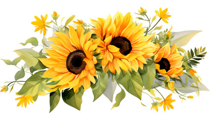 Digital vintage watercolor sunflower floral bouquet abstract graphic poster web page PPT background