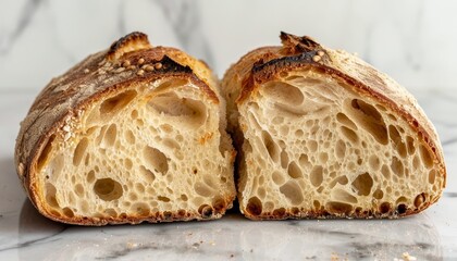 Wall Mural - Cut open sourdough bread with a loose crumb