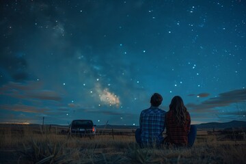 Canvas Print - A couple stargazing under the summer night sky.