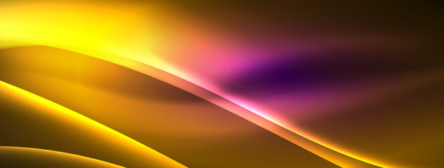 Poster - Vibrant tints of yellow and purple create a striking pattern against a dark backdrop in a macro photograph, resembling a mesmerizing sunset sky