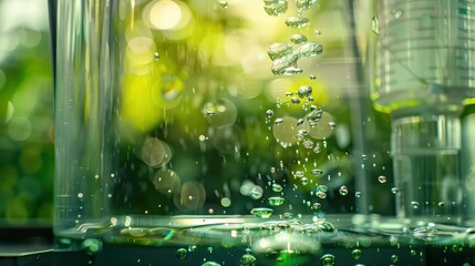Wall Mural - Green hydrogen bubbles rising in a tank of water 
