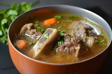 Homemade golden vegetable Beef Bone Broth packed with nutrition and health benefits Delicious