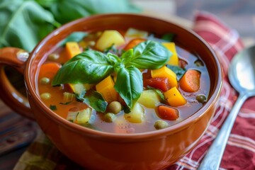 Canvas Print - Homemade soup with basil