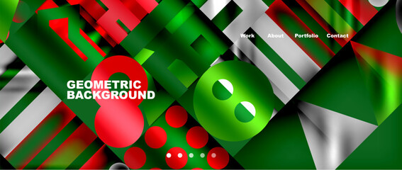 Aufkleber - A vibrant geometric background featuring green, red, and white shapes reminiscent of balls, grass, and circles. Perfect for a fun event or electronic device gaming theme