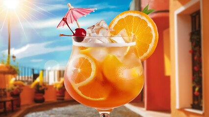 Cocktail in glass with oranges summer italian fresh alcohol cold drink