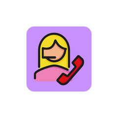 Poster - Line icon of woman with telephone receiver. Call center, customer representative, consultancy. Online support concept. Can be used for topics like business, communication, internet