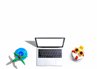 Poster - Laptop computer with summer theme items - flat lay