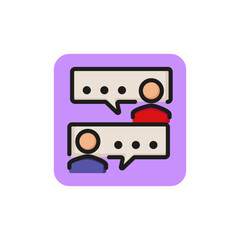 Poster - Line icon of two men with speech bubbles. Chat, dialogue, conversation. Web and mobile communication concept. Can be used for topics like networking, internet, applications