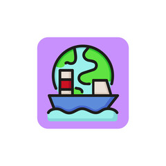 Poster - Line icon of boat against globe. Cruise, voyage, world tour. Travel concept. Can be used for topics like tourism, transport, vacation