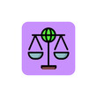 Line icon of scales with globe. Global law symbol, international law, human rights. Law concept. Can be used for topics like judicial system, court, legislation