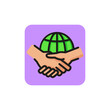Line icon handshake against globe. International partners, global business, contract between international companies. Deal concept. Can be used for topics like business, communication, internet