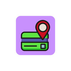 Poster - Line icon of letter with location pointer. Mail address, bank address, terminal pointer. Location concept. Post, finance, banking