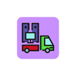 Icon of moving truck. Move out, truck, furniture, staff. Delivery concept. Can be used for topics like moving company, relocation, office moving