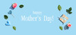 Happy mothers day message with a small gift box and roses