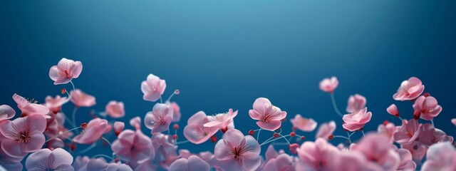 Wall Mural - 3D rendering of pink cherry blossoms on a blue background