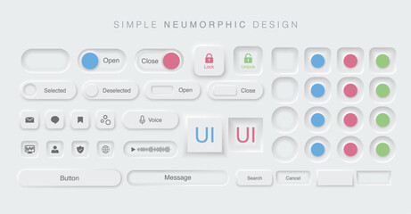 Poster - Neomorphism and Neumorphism design style liquid plastic interface background. White and grey color for simple futuristic Neo Morphism shape elements design. Skeuomorphism and Flat style. Vector.