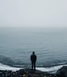 © Adobe Contributor - Man standing alone on the rocky beach looking out at the vast ocean