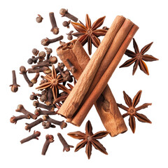 Star anise cinnamon and clove isolated on transparent background