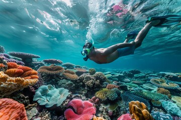 Snorkeling amongst colorful coral reefs.