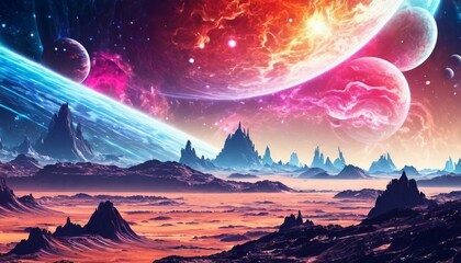 Wall Mural - Abstract space exploration background with cosmic landscapes and sci-fi elements.