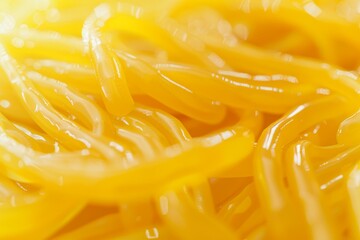 A close up of yellow noodles, with a focus on the texture