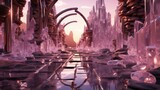 Fototapeta  - fantasy landscape with pink crystals and a walkway