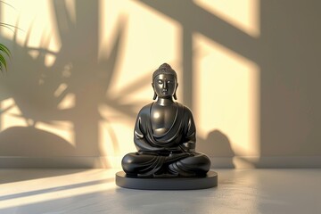 Wall Mural - A black statue of a Buddha sitting in a lotus position