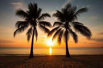Wall Mural - Palm trees on a tropical beach during sunset