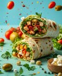 A delicious and healthy wrap with chicken, vegetables, and feta cheese